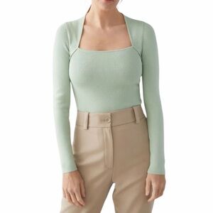 & Other Stories Long Sleeve Tubular Neck Slim Fit Knit Top Small Mint Green